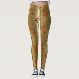 Leggings Red Christmas Stars on Gold