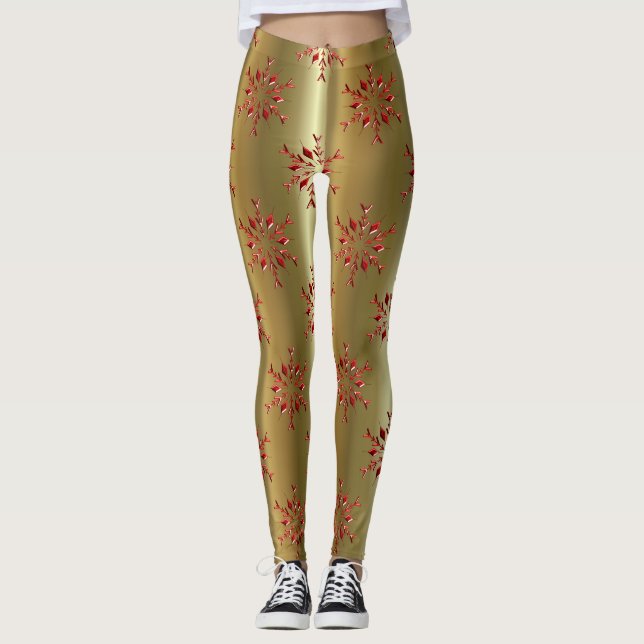 Leggings Red Christmas Stars on Gold (Devant)