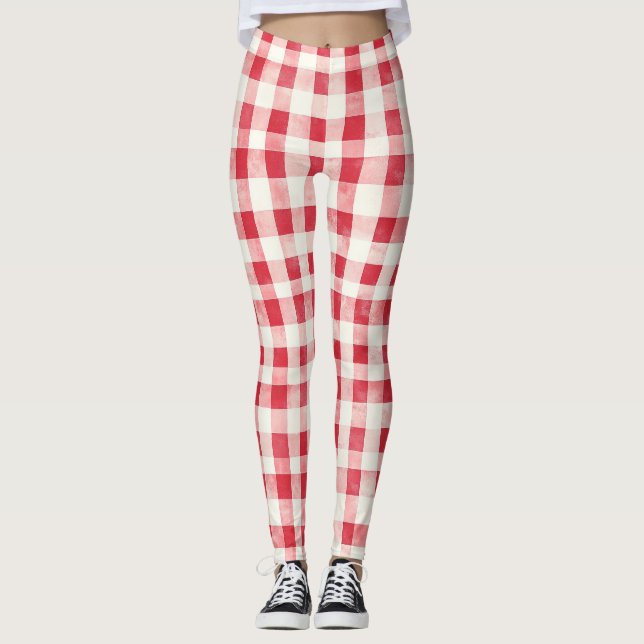 Leggings Red Cream Plaid Stripes   (Devant)