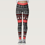 Leggings Red Fair Isle Motif<br><div class="desc">Rouge/Bourgogne/Noir/Gris/Blanc Fair Isle Motif; Flammes de neige - Coeurs - Arbres de Noël - Rennes</div>