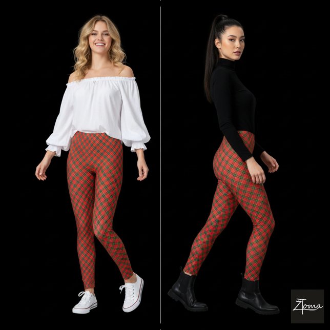 Leggings Red Green Diagonal Plaid Circular Distortion (Créateur téléchargé)