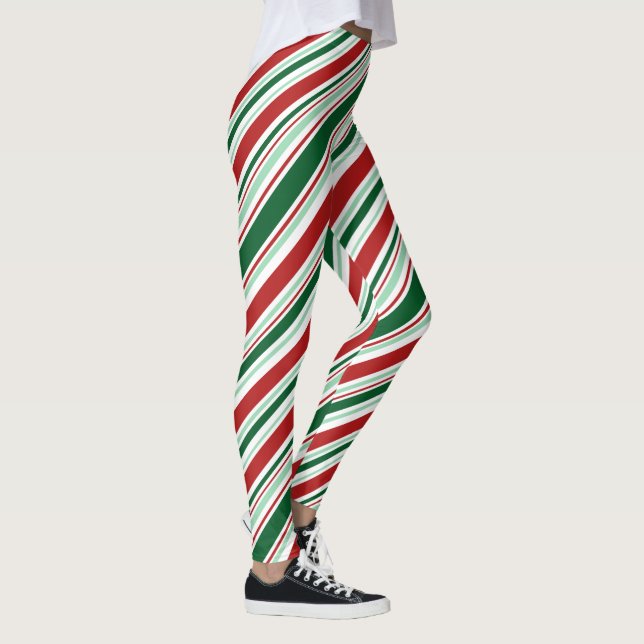 Leggings Red Green White Candy Stripes Motif de Noël (Droite)