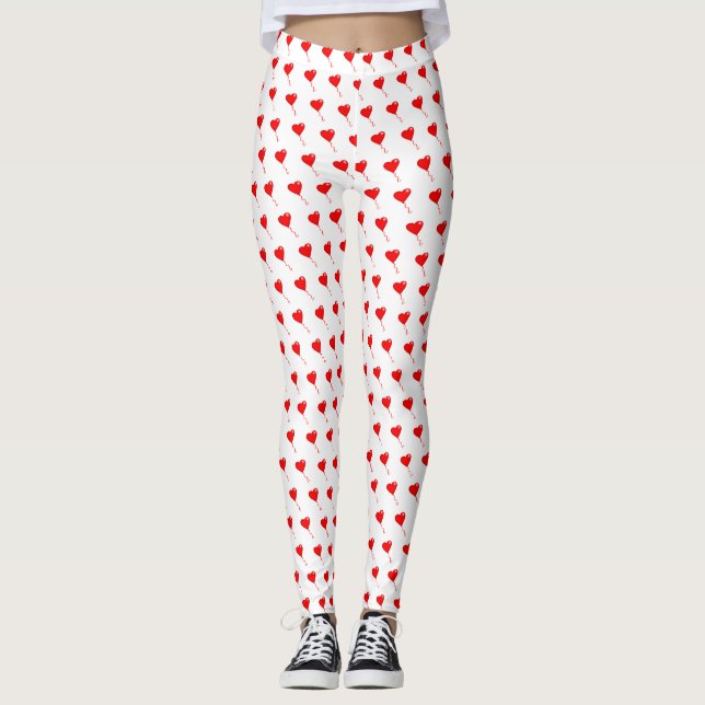 Leggings Red Heart Girl Fun Chic Balloon Motif Blanc (Devant)