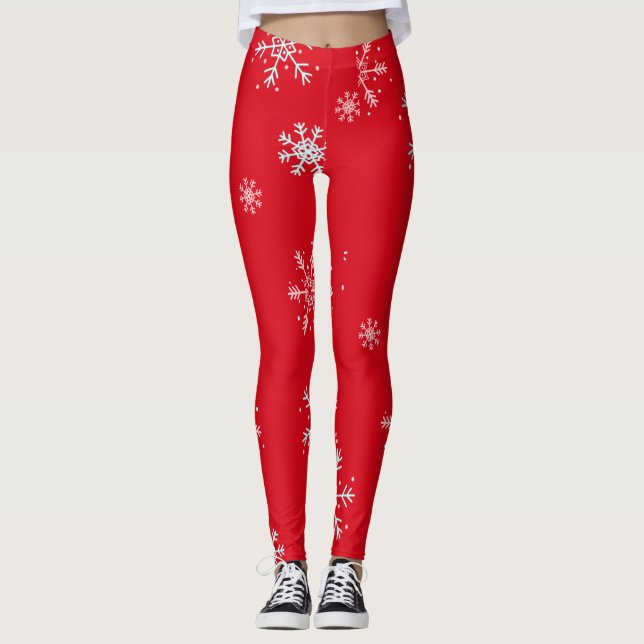 Leggings Red illustrative snowflake white (Devant)