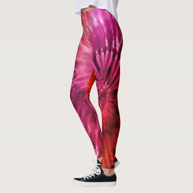 Leggings Red & Magenta Psychedelic Starburst Tie Dye (Gauche)