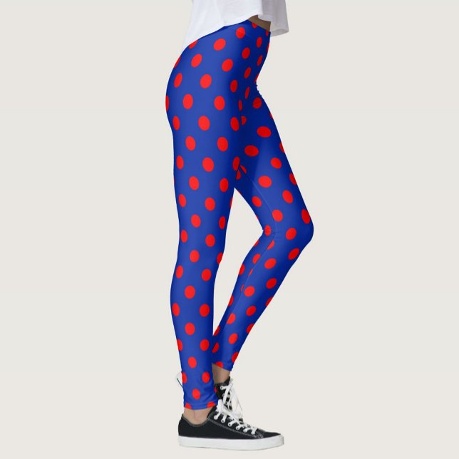 Leggings Red On Blue Polka Dots Pattern Design  (Créateur téléchargé)