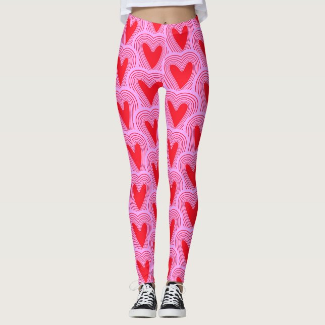 Leggings Red Pink Valentine's Day Hearts Imprimer (Devant)