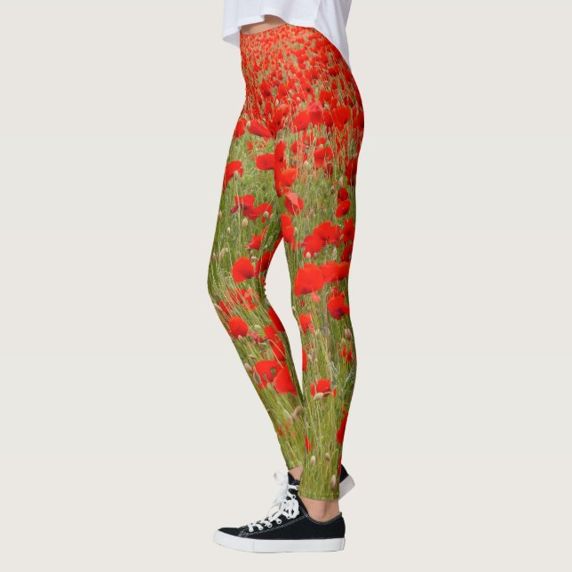 Leggings Red poppy field of flowers tie (Gauche)
