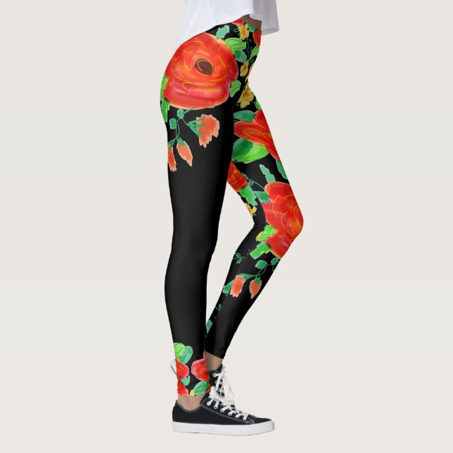 Leggings Red Rose sur noir (Droite)