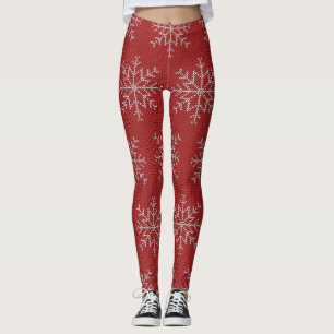 Leggings Red Snowflakes Motif de tricot de Noël