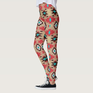 Leggings Red Turquoise Native American Vision Motif