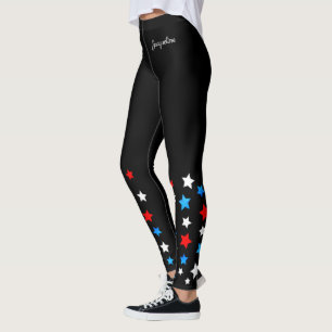Leggings Red White and Blue Stars Ajouter votre nom sur BLA