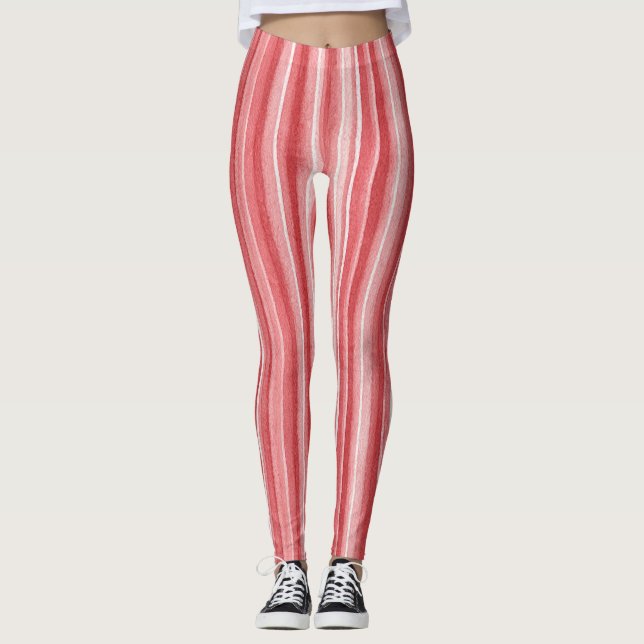 Leggings Red White Blush Pink Stripes (Devant)