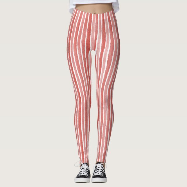 Leggings Red White Christmas Stripes (Devant)
