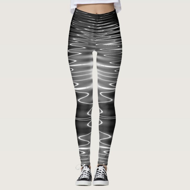 Leggings Réflexions de Tron sur l'eau noire avide numérique (Devant)