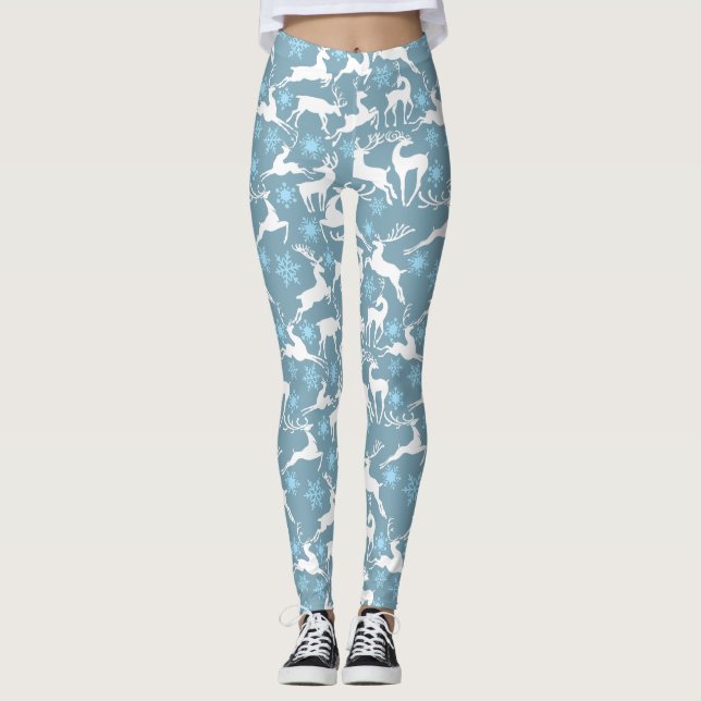 Leggings Reindeers de Noël Motif, blanc 02 Grey BG (Devant)