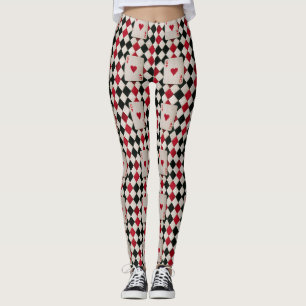 Leggings Reine de cœur arlequin rouge et noir gothique
