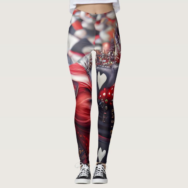 Leggings Reine de Cœur Noir et Rouge Mode Unique (Devant)