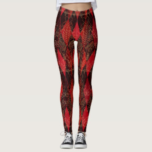 Leggings Reine des Coeurs Glitzy Arlequin Rouge Noir Blanc