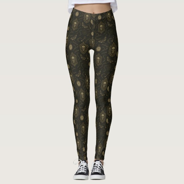 Leggings Relique gothique - Crânes, fantômes et papillon de (Devant)