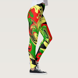 Leggings Remous rouges, jaunes, noirs et verts