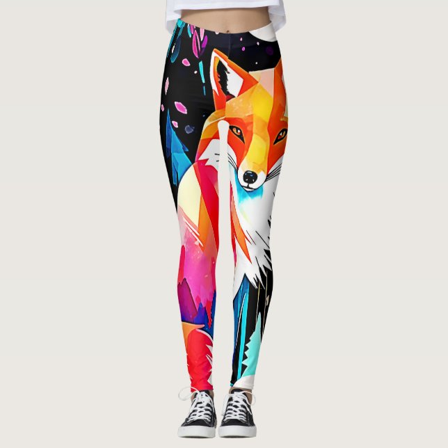 Leggings Renard coloré Art Abstrait (Devant)