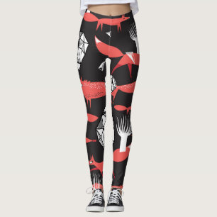 Leggings Renards Rouges : Arrière - plan Sombre Sans Couleu