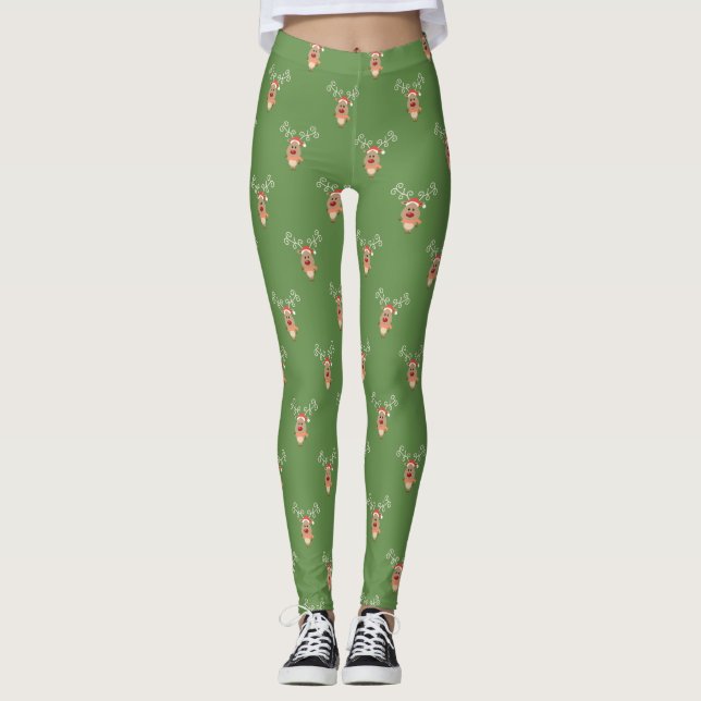 Leggings Renne de dessin animé adorable, Joyeux Noël (Devant)