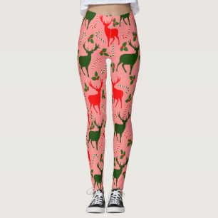Leggings rennes de noël rose