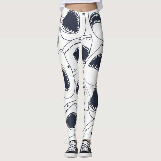 Leggings Requin en colère, motif de gribouillis vintage. (Devant)
