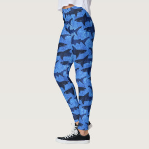 Leggings Requins dans la fille bleue profonde de plongeur