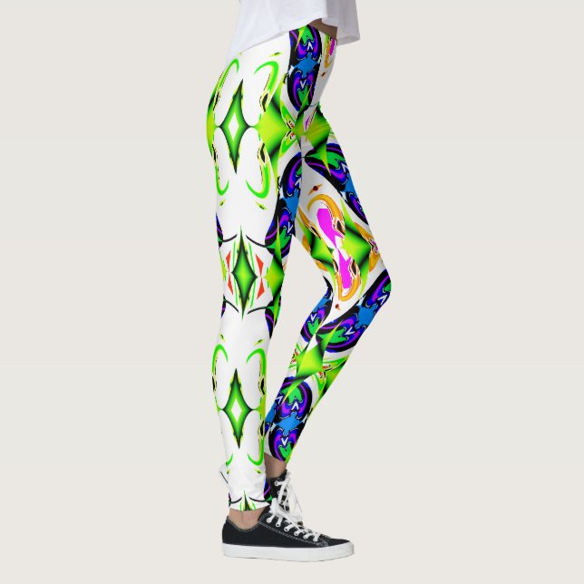 Leggings Ressort Paisley sur blanc/rose/bleu/vert/pourpre (Droite)
