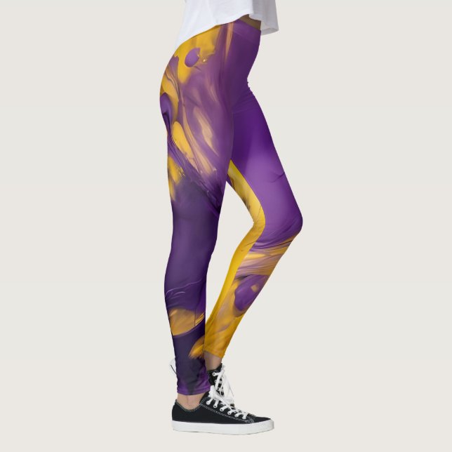 Leggings Résumé abstrait violet et or (Droite)