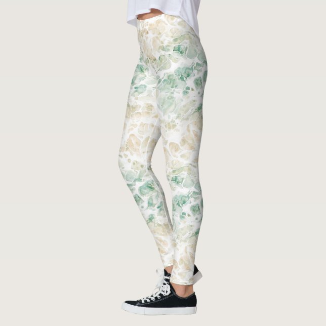 Leggings Résumé de la crème verte océanique (Gauche)