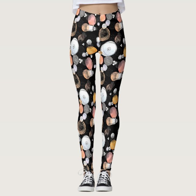 Leggings Résumé moderne Joli Motif rose Doodle noir (Devant)