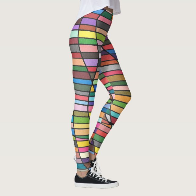 Leggings Résumé rayé multicolore avec courbes fluides (Droite)