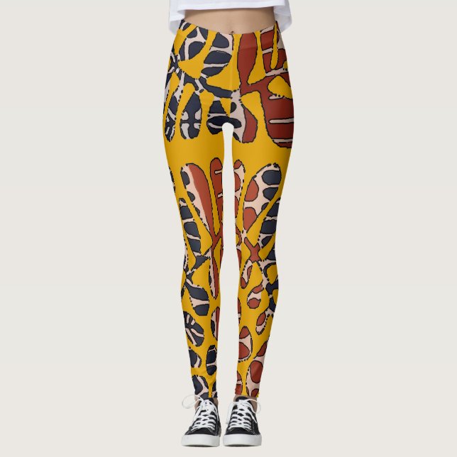 Leggings Résumé Tan Feuille, style Matisse, (Devant)