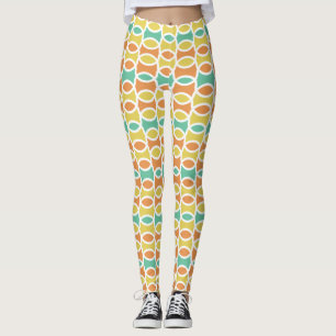 Leggings Rétro 1960s Cercles Ovals Orange Or Turquoise