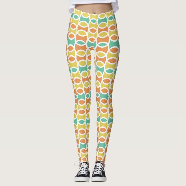 Leggings Rétro 1960s Cercles Ovals Orange Or Turquoise (Devant)