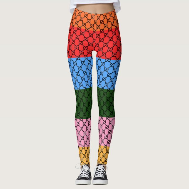 Leggings Rétro à Bloc de Couleurs et Monogramme (Devant)