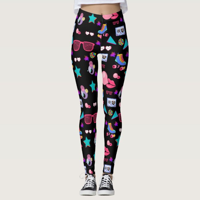 Leggings Retro black 80s Costume Vibrant culture pop (Devant)