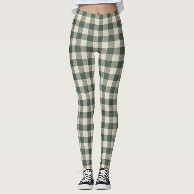 Leggings Retro Buffalo Plaid Tartan Motif Forest Green    (Devant)