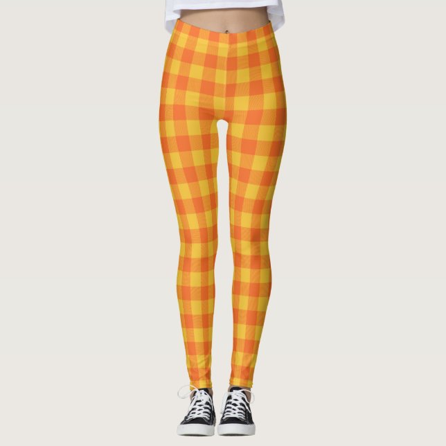Leggings Retro Buffalo Plaid Tartan Motif Jaune Orange   (Devant)