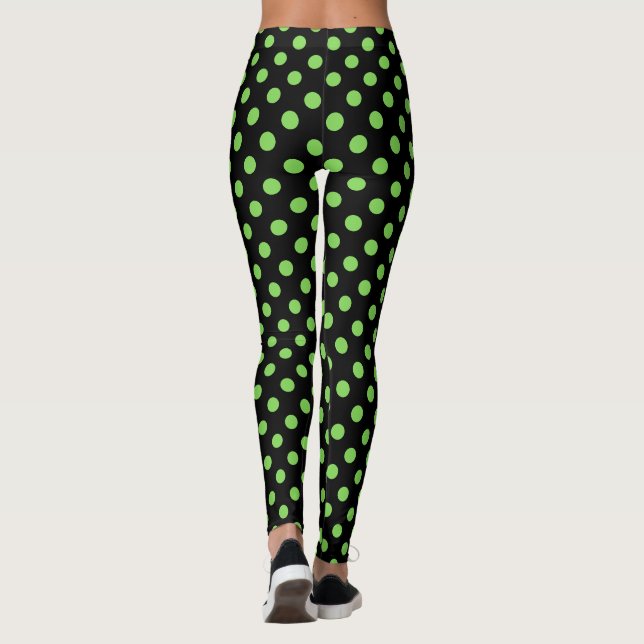Leggings Retro Chic Green sur les Pois noirs (Dos)