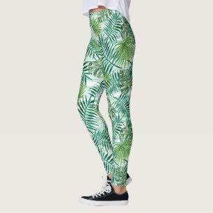 Leggings Retro Chic Tropical Green Palm Feuille Motif