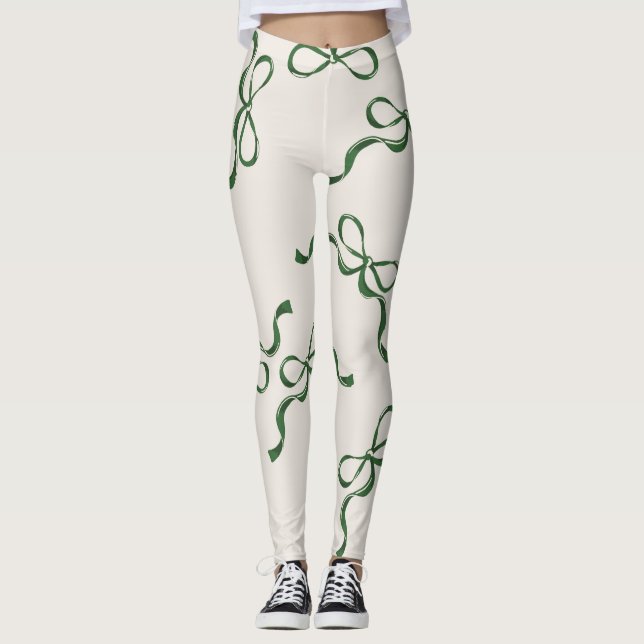 Leggings Retro Christmas Bows Holiday Classic Green (Devant)