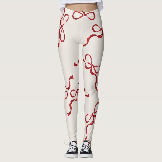 Leggings Retro Christmas Bows Holiday Classic rouge (Devant)