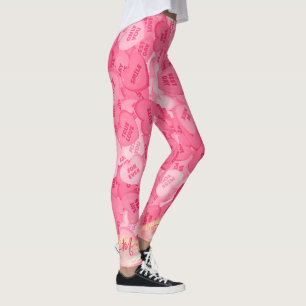 Leggings Retro Coeurs de bonbons Messages Valentines Motif 