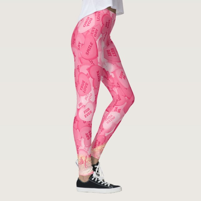 Leggings Retro Coeurs de bonbons Messages Valentines Motif  (Droite)