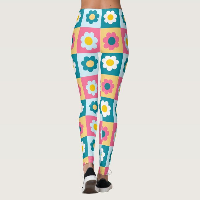Leggings Retro Cute colorful Pastel Flowers Pattern  (Dos)